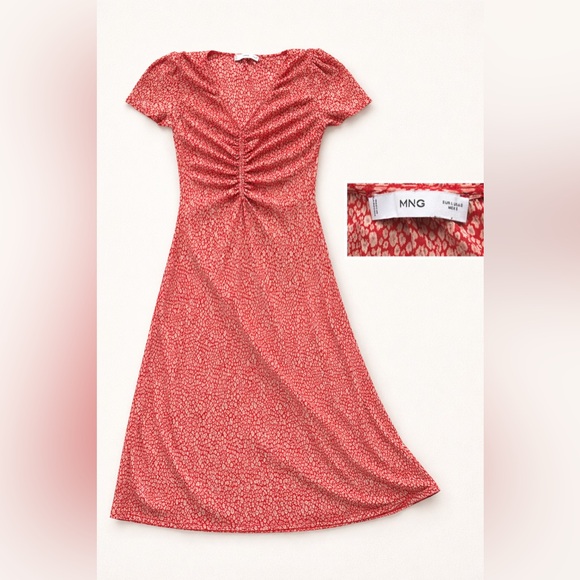 Mango Dresses & Skirts - ❤️ MNG (Mango) Red Floral Ruched Midi Dress | Romantic & Easy ❤️